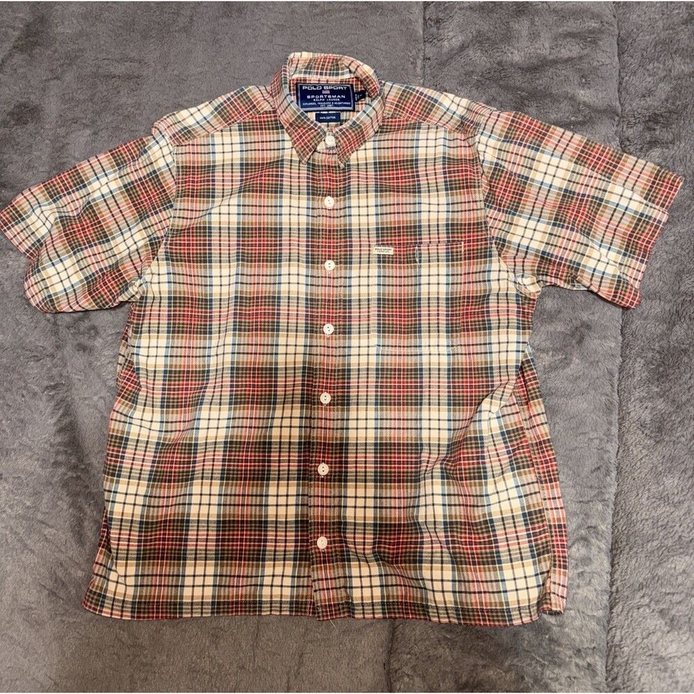 Polo Sport Ralph Lauren Sportsman Shirt Mens M Plaid Button Down 100% Cotton